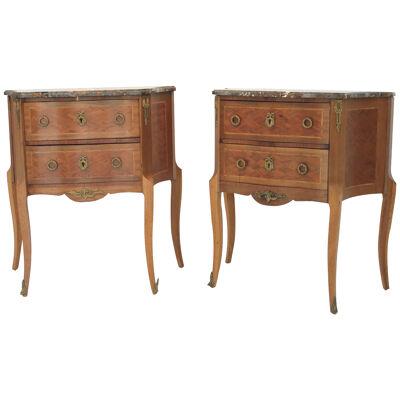 AF4-304: Pair of c.1920'  French Louis XV Style Chests w/ Marble Tops