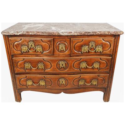 LATE 18TH CENTURY FRENCH LOUIS XIV STYLE WALNUT MARBLE TOP CHEST OF DRAWERS
