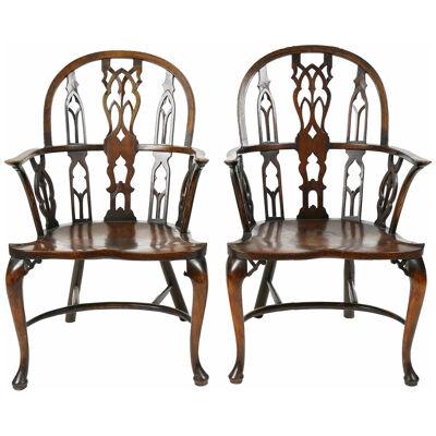 AF2-020: PAIR OF MID 20TH CENTURY F. PARKER & SONS ENGLISH OAK WINDSOR ARMCHAIRS