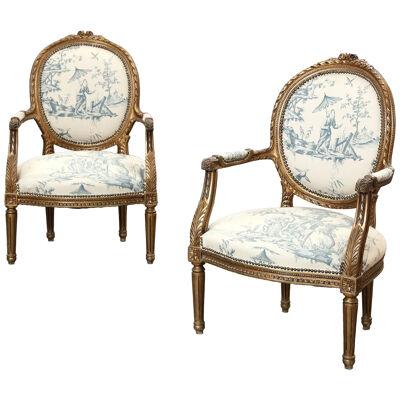 AF2-405: Pair of Late 19th Century Louis XVI Style Giltwood Fauteuils