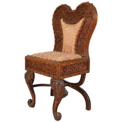 AF2-107: LATE 19TH C AMERICAN VICTORIAN HIGHLY CARVED WALNUT SIDE CHAIR