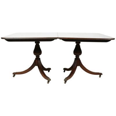AF1-090: Early 19th C English Regency Double Pedestal Mahogany Dining Table