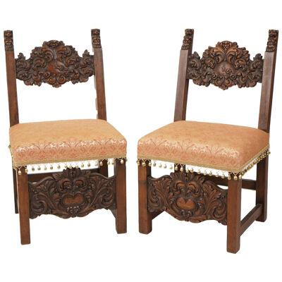 AF2-021: PAIR OF MID 19TH CENTURY HIGHLY CARVED JACOBEAN WALNUT LOW SIDE CHAIRS