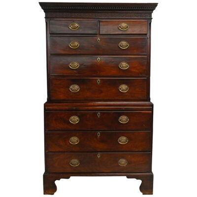 AF4-217: LATE 18TH CENTURY AMERICAN FEDERAL ELM CHEST ON CHEST