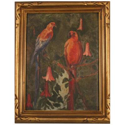 AW115 - American School - Parrots - Oil on Canvas