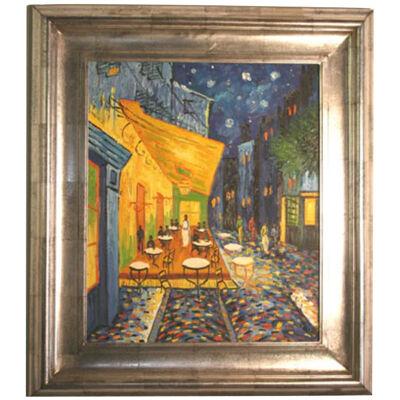 AW075 - American School - Modern Outdoor Cafe Scene - Oil on Canvas