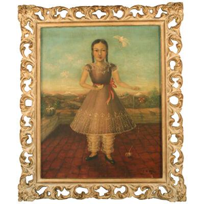 AW186 - J. N. Aguirre - Portrait of a Young Girl - Oil on Canvas