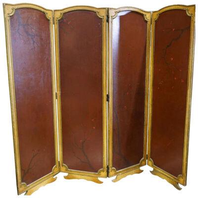 AF7-001: EARLY 20TH CENTURY FRENCH FOUR PANEL POLYCHROME DECORATED SCREEN