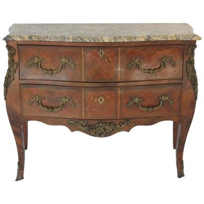 Early 19th C French Louis XV Style Bombe Chest w/ Marble Top & Desk Compartments