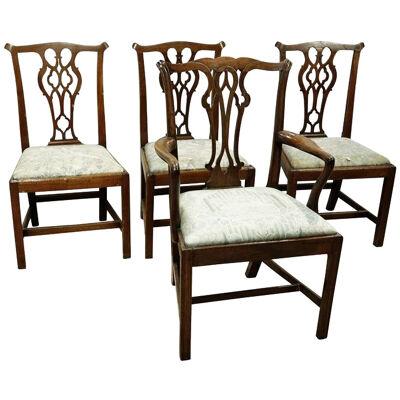 AF2-207: SET OF 4 EARLY 19TH CENTURY CHIPPENDALE STYLE MAHOGANY DINING CHAIRS