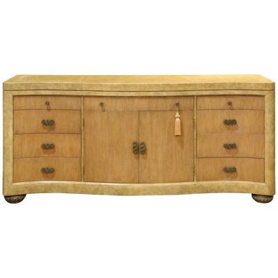 LATE 20TH CENTURY MAITLAND-SMITH EMBOSSED LEATHER ART DECO STYLE SIDEBOARD