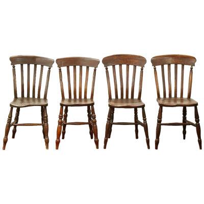 AF2-135: SET OF 4 LATE 18TH C AMERICAN PRIMITIVE SPLAT BACK PINE SIDE CHAIRS