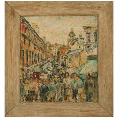 AW159 - European School - European Street Scene - Oil on Canvas
