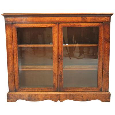 Early 19th Century Dutch Marquetry Walnut 2 Door Display Cabinet / Bookcase
