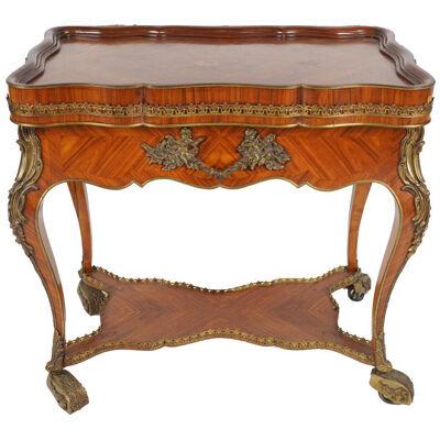 AF1-015: ANTIQUE LATE 19TH C LOUIS XV STYLE  KINGWOOD MARQUETRY BAR CART