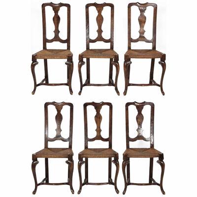 SET OF 6 LATE 19TH CENTURY FRENCH PROVINCIAL DINING CHAIRS WITH RUSH SEATS