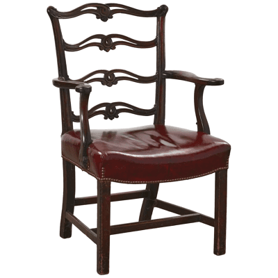 AF2-404: Late 18th Century George III Mahogany Ladder Back Open Armchair