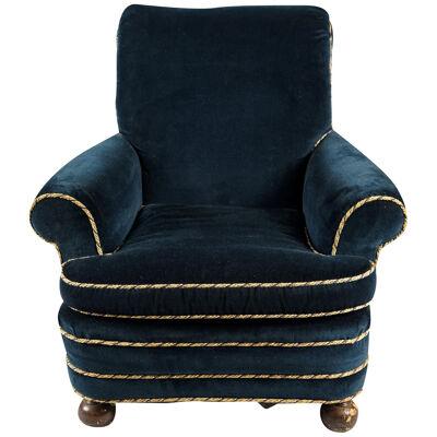 AF2-377: EARLY 20TH C ART DECO BLUE VELVET UPHOLSTERED CLUB CHAIR