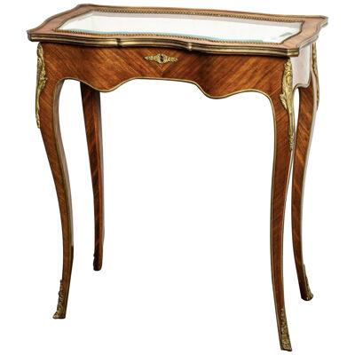 AF1-083: Early 20th C French Louis XV Style Kingwood Table Form Vitrine 