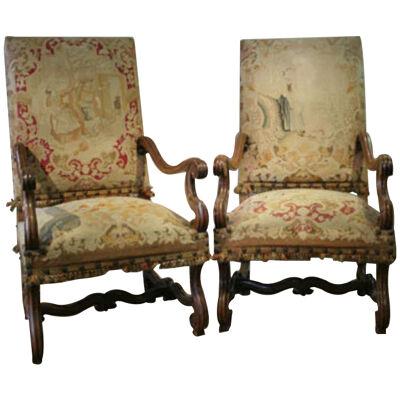 Pair of late 19th Century Louis XIV Style Beechwood NeedlepointTapestryChairs