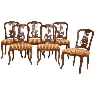 AF2-263: Set of 6 18th C French Provincial Walnut Side Chairs