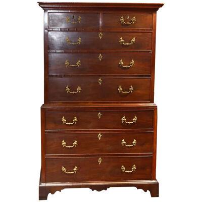AF4-025: EARLY 19TH CENTURY ENGLISH GEORGIAN MAHOGANY CHEST ON CHEST
