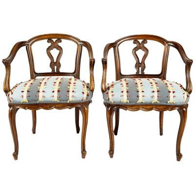 AF2-014: PAIR OF LATE 19TH CENTURY FRENCH PROVINCIAL CARVED WALNUT ARMCHAIRS