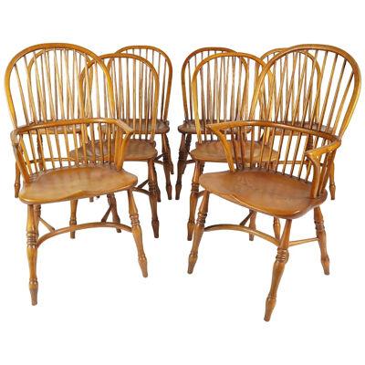 AF2-105: SET OF 8 MID 20TH CENTURY OAK WINDSOR STYLE DINING CHAIRS