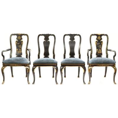 AF2-025: ASSEMBLED SET OF FOUR 20TH C GEORGE III STYLE JAPANNED DINING CHAIRS 