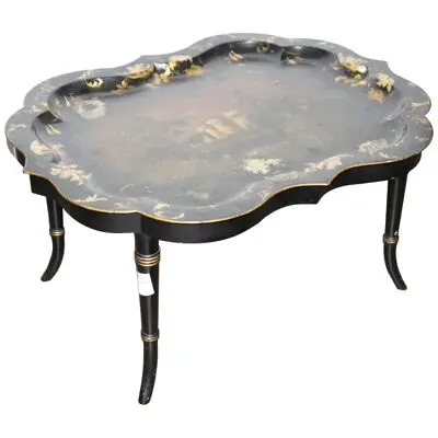 AF1-255: EARLY 19TH CENTURY ENGLISH PAINTED & LACQUERED TRAY ON STAND