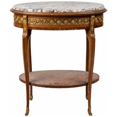 AF1-013: LATE 19TH C LOUIS XV TRANS STYLE FRENCH WALNUT MARBLE TOP GUERIDON