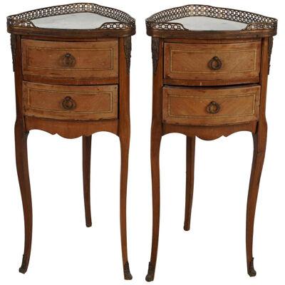 PAIR OF 20TH CENTURY LOUIS XV STYLE MARBLE TOP FRENCH GILT METAL-MOUNTED COMMODE