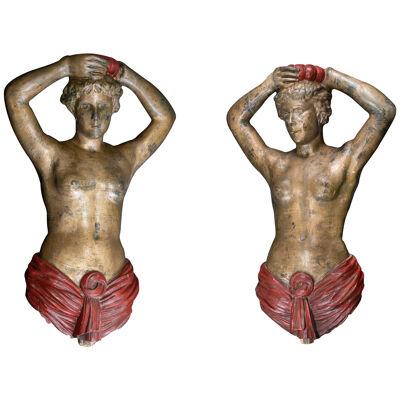 Pair of 19th C American Carousel Female Torsos attributed to Charles I.D. Luff