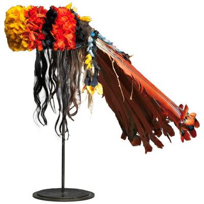 Colourful Neck Headdress Myhara made of exotic birdfeathers Rikbaktsa, Brasil