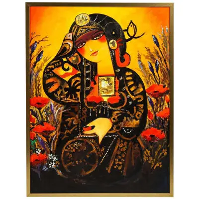 Nasser Ovissi, 'Iranian, Born 1934' "Safavid Lady" Oil on Canvas Painting
