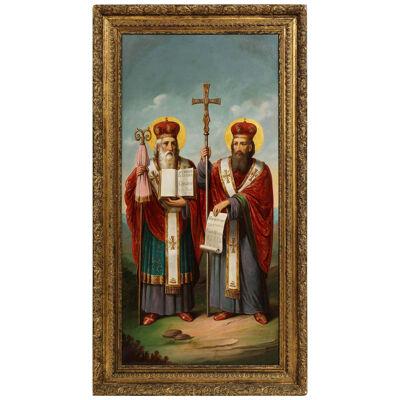 A Large Russian Oil Painting of Bishops 19th Century