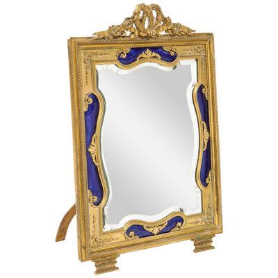 Exquisite Quality French Ormolu and Blue Guilloche Enamel Mirror Frame