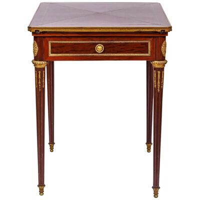 French Antique Ormolu-Mounted Mahogany Envelope Games Card Table, C. 1870