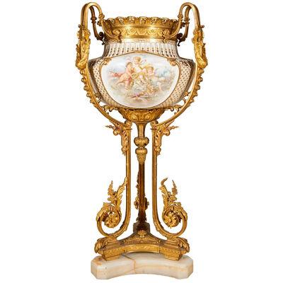 Important and Palatial Ormolu and Sèvres Style Porcelain Jardiniere Vase