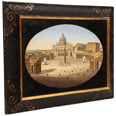Large Italian Micromosaic Plaque of St. Peter’s Basilica, Rome, circa 1860