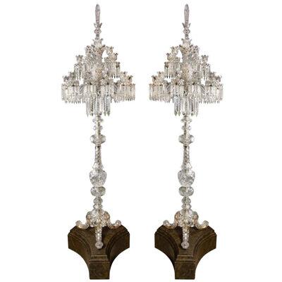Cristalleries De Baccarat, a Large Pair of French Cut Crystal 18-Light Torcheres