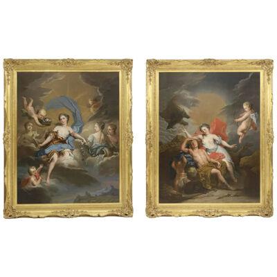 A Magnificent Pair of French Royal Paintings "Aurora and Diana" "Night and Day" 