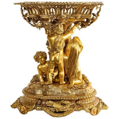 Exquisite Napoleon III French Ormolu Figural Basket Centerpiece, Circa 1880