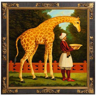 William Skilling (American/British, 1862–1964) Giraffe & Attendant Oil Painting
