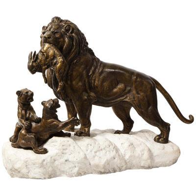 Paul-Edouard Delabriere (French, 1829-1923) Large Bronze Sculpture of A Lion 