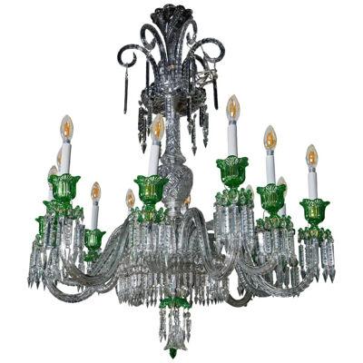 Cristalleries De Baccarat, a Large French Green and Clear Cut-Crystal Chandelier