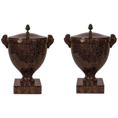 Large Pair of Swedish Blyberg Porphyry Vases and Covers, Early 19th Century