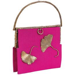 Claude Lalanne (French, 1925-2019) A Rare Pink Silk and Bronze Ginkgo Handbag