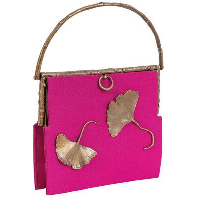Claude Lalanne (French, 1925-2019) A Rare Pink Silk and Bronze Ginkgo Handbag