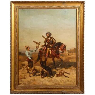 Jules Didier (1831-1892) "The Falconer" Orientalist Hunting Painting